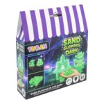 Arena que brilla en la oscuridad de Tuban: caja con toldo de rayas del kit de arena con castillo y dragón verdes brillando