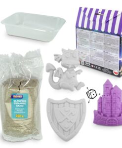 Arena que brilla en la oscuridad de Tuban: bolsa de 250 gramos, bandeja y moldes de dragón, escudo y castillo