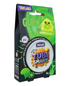 Tubi Smart Glow de Tuban: caja verde con el bote plateado de 50 gramos y un fantasma que brilla en la oscuridad