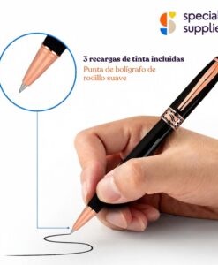 Bolígrafos con peso Special Supplies: mano escribiendo con el bolígrafo de oro rosa, punta roller y 3 recargas incluidas