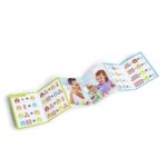 Báscula matemática Monstruosa de Hape: folleto desplegado con ejemplos de sumas usando los monstruos