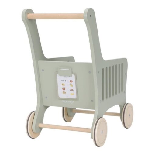 Carrito de la compra de Little Dutch: carrito vacío visto de frente con la lista de la compra en la pinza