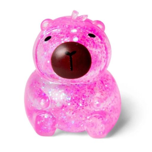 Capibara squishy Sugar Capybara: capibara rosa de frente, translúcida y llena de purpurina